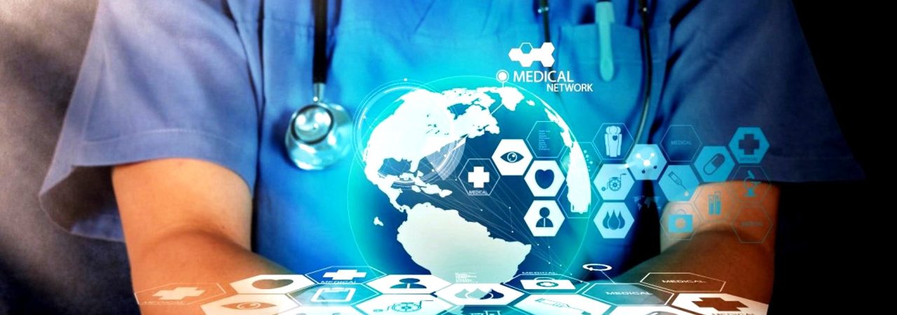 Medical Doctor holding a world globe in her hands as medical network concept